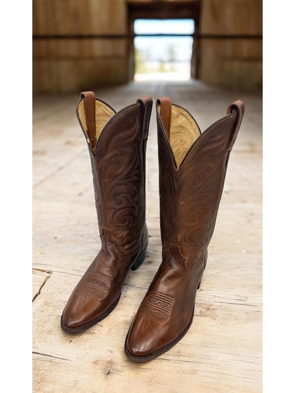 Vintage J Chisholm Brown Leather Western Cowboy Boots Sz 10D